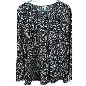 Cato‎ Women’s Blouse Top Long Sleeve Pullover Green Black White Size Small